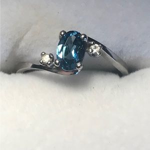 London Blue Topaz with two diamond 10k ring